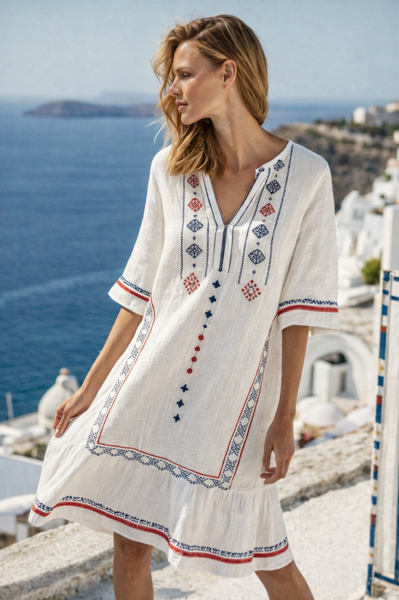 Women's Bohemian Printed V-Neck Beach Cover Up Dress