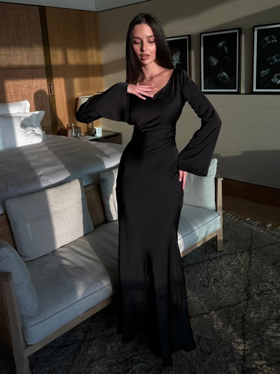 Women's Satin Long Sleeve Mermaid Maxi Dress