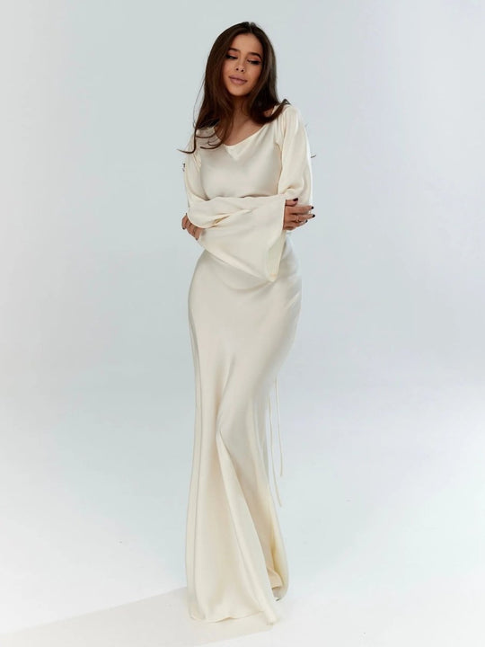 Women's Satin Long Sleeve Mermaid Maxi Dress