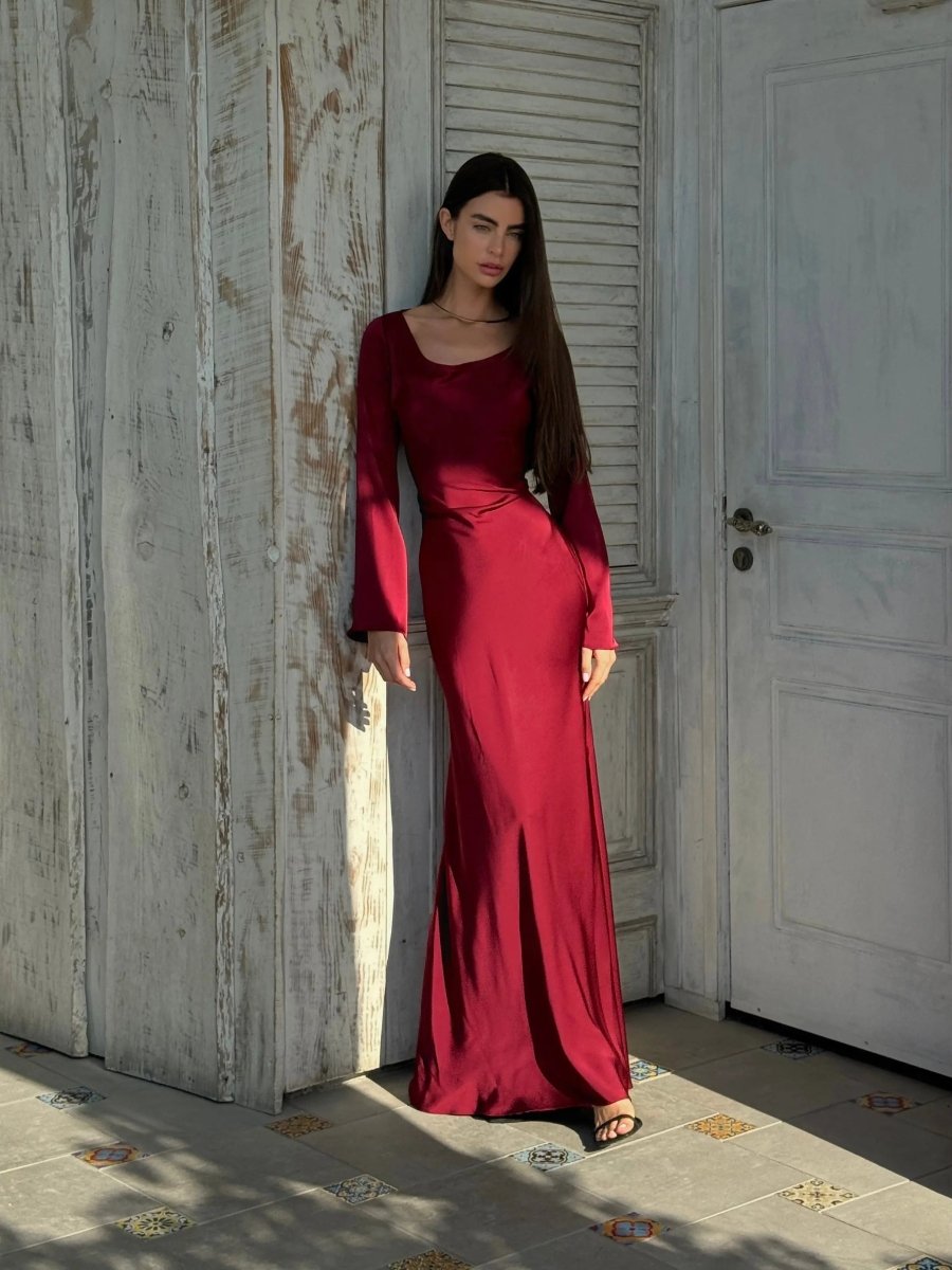 Women's Satin Long Sleeve Mermaid Maxi Dress