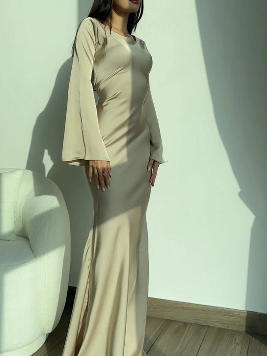 Women's Satin Long Sleeve Mermaid Maxi Dress