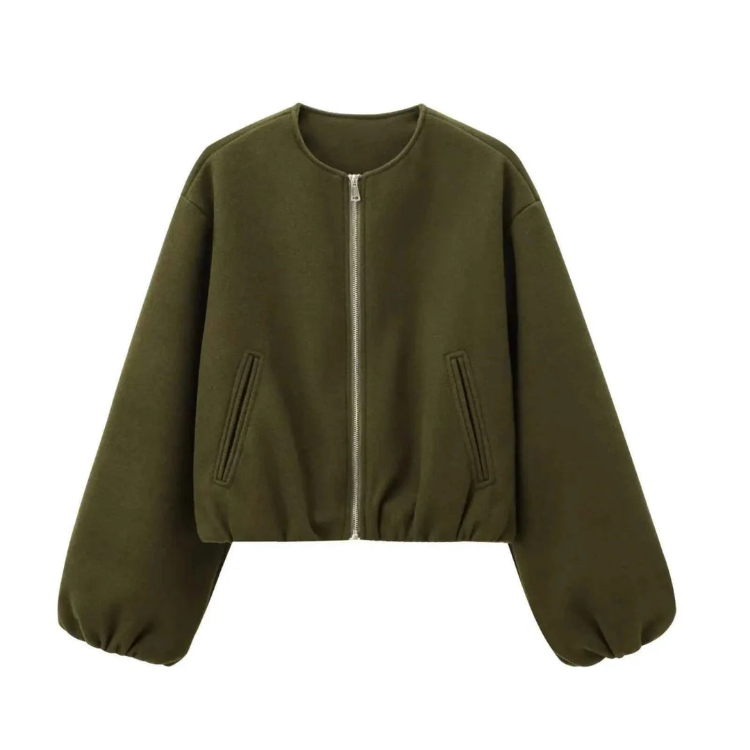 Women's Cropped Zip-Up Bomber Jacket