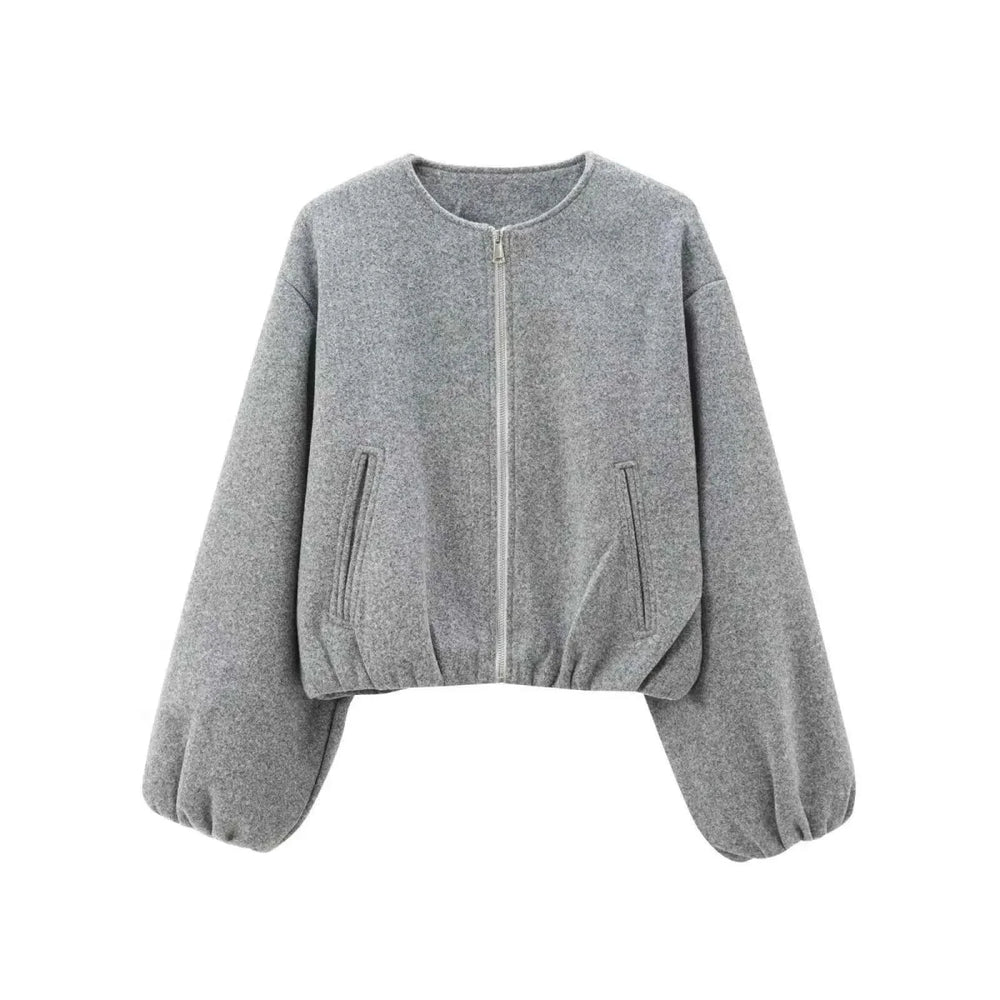 Women's Cropped Zip-Up Bomber Jacket