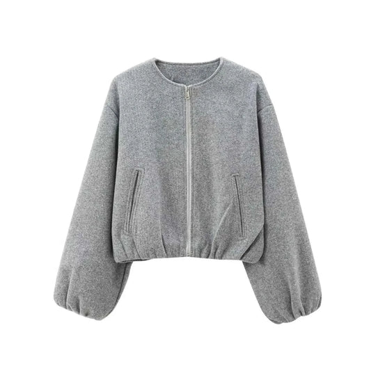 Women's Cropped Zip-Up Bomber Jacket