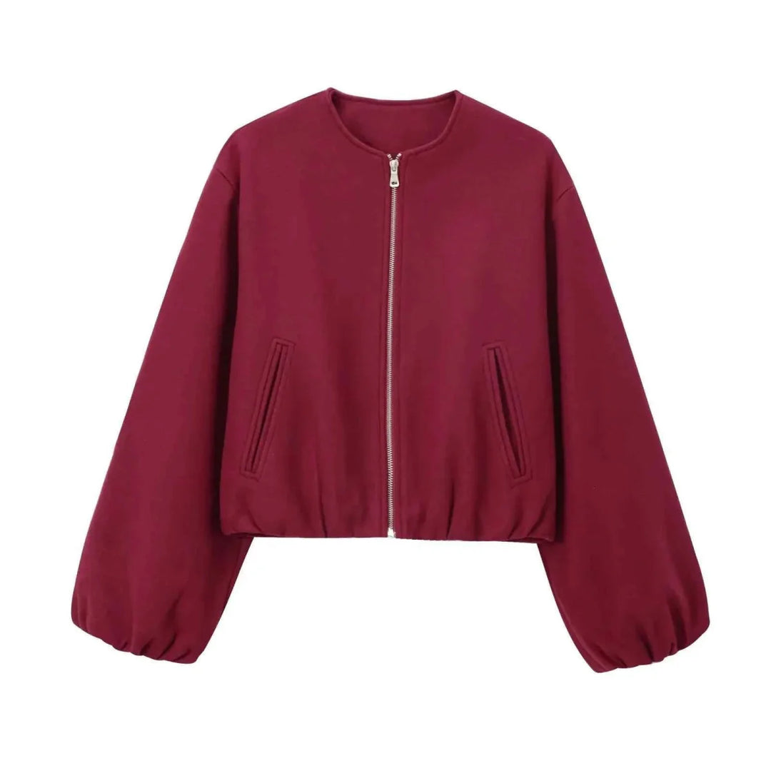 Women's Cropped Zip-Up Bomber Jacket