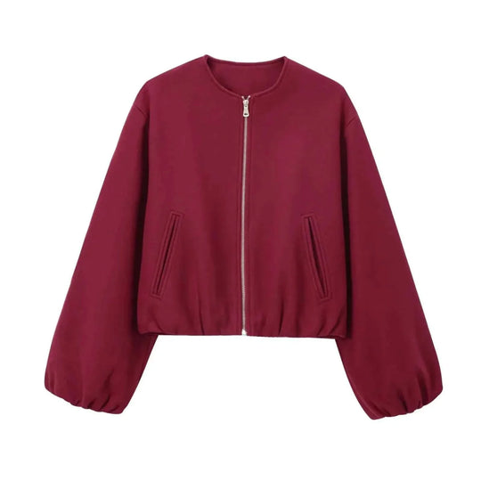 Women's Cropped Zip-Up Bomber Jacket