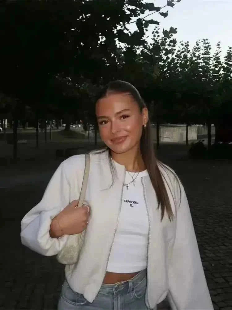 Women's Cropped Zip-Up Bomber Jacket