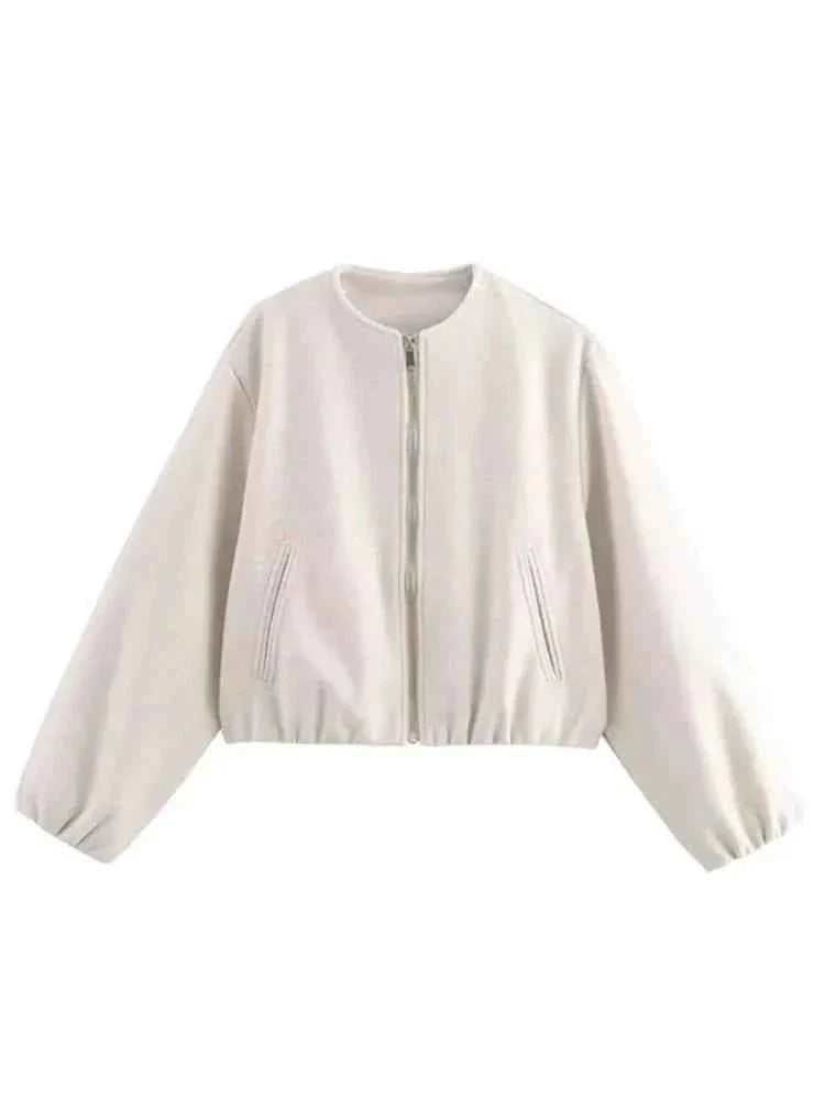 Women's Cropped Zip-Up Bomber Jacket