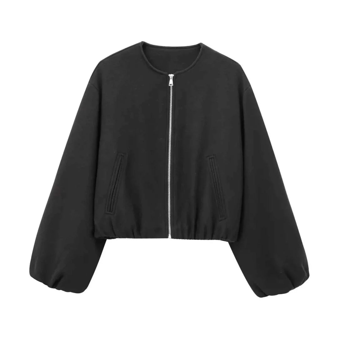 Women's Cropped Zip-Up Bomber Jacket