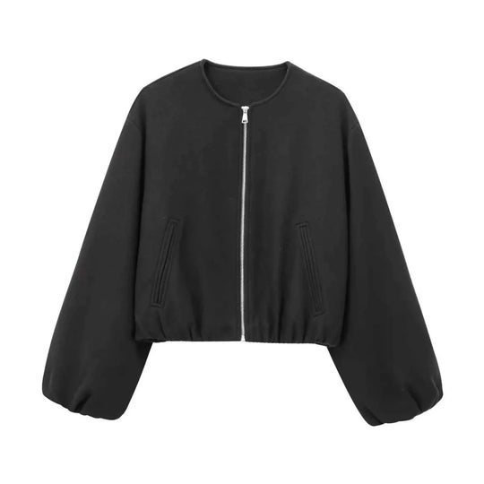 Women's Cropped Zip-Up Bomber Jacket
