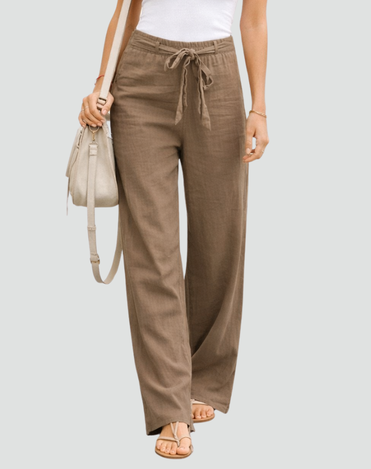 Women's Wide Leg Drawstring Linen-Blend Pants