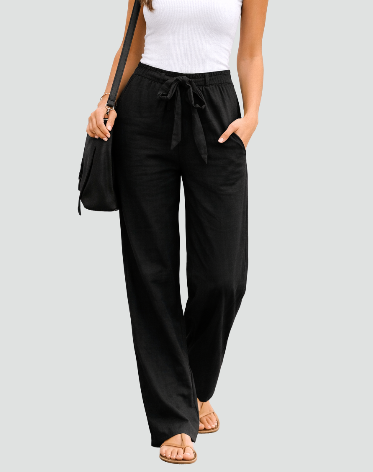 Women's Wide Leg Drawstring Linen-Blend Pants