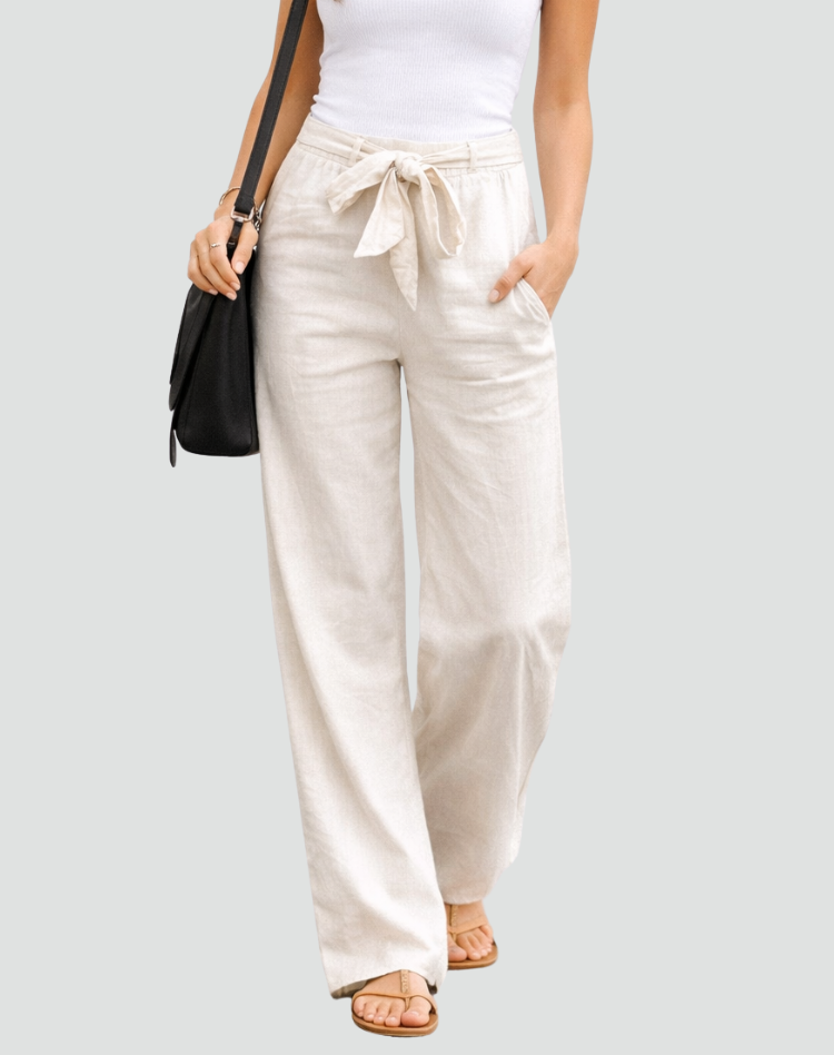 Women's Wide Leg Drawstring Linen-Blend Pants