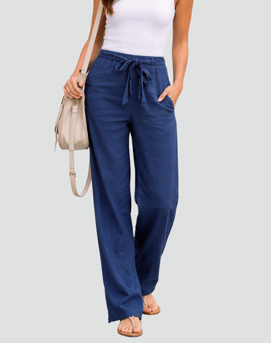 Women's Wide Leg Drawstring Linen-Blend Pants