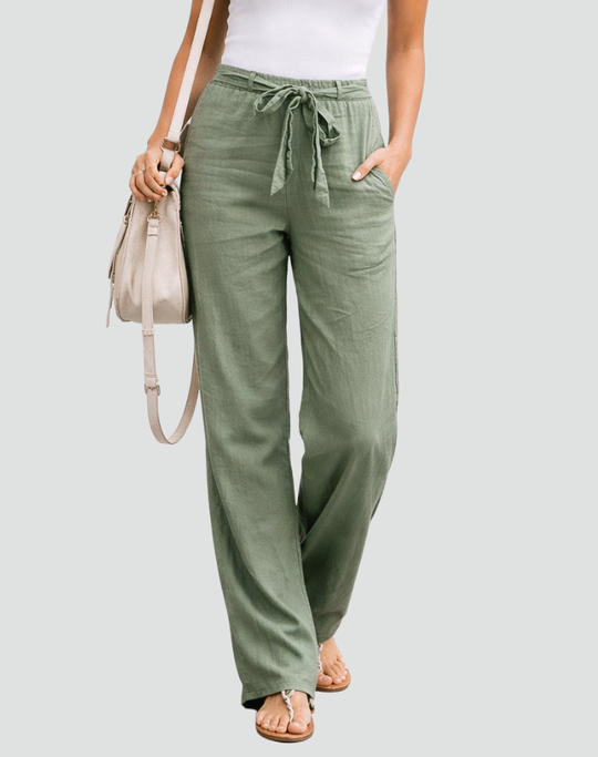 Women's Wide Leg Drawstring Linen-Blend Pants