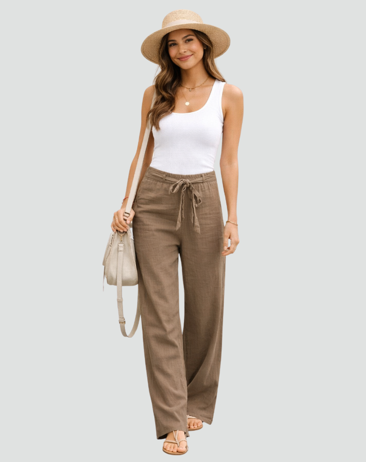 Women's Wide Leg Drawstring Linen-Blend Pants