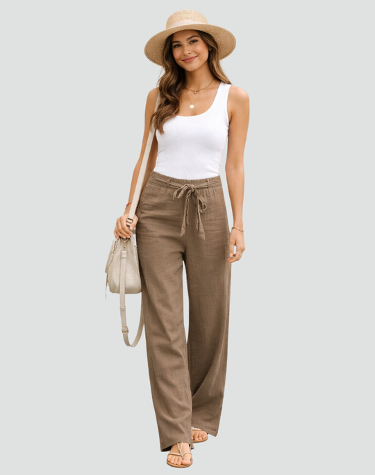 Women's Wide Leg Drawstring Linen-Blend Pants