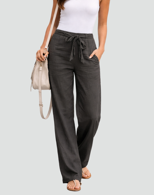 Women's Wide Leg Drawstring Linen-Blend Pants