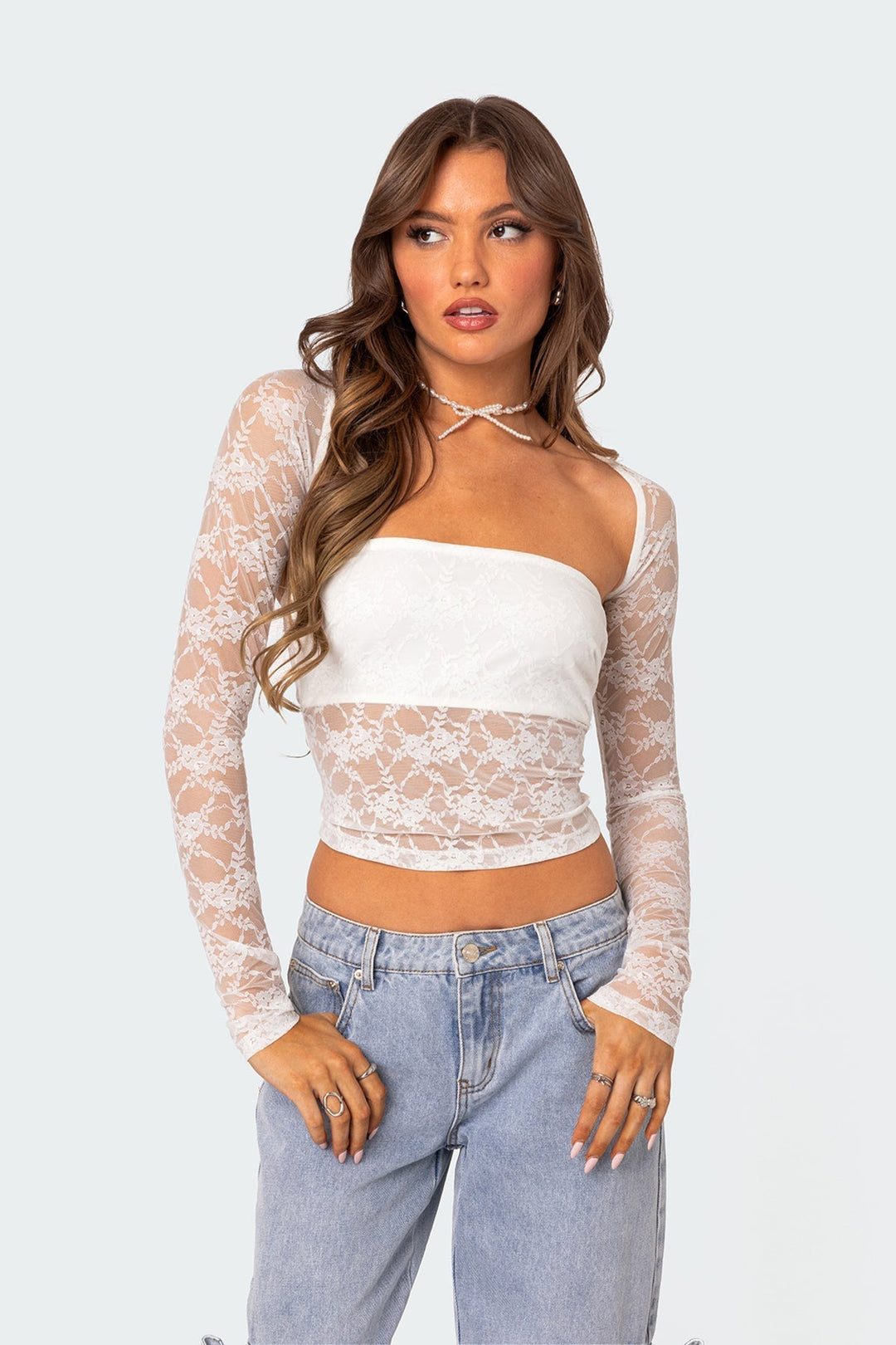 Women's Sheer Lace Two-Piece Evening Top