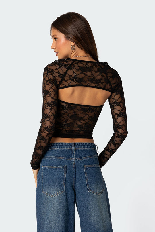 Women's Sheer Lace Two-Piece Evening Top