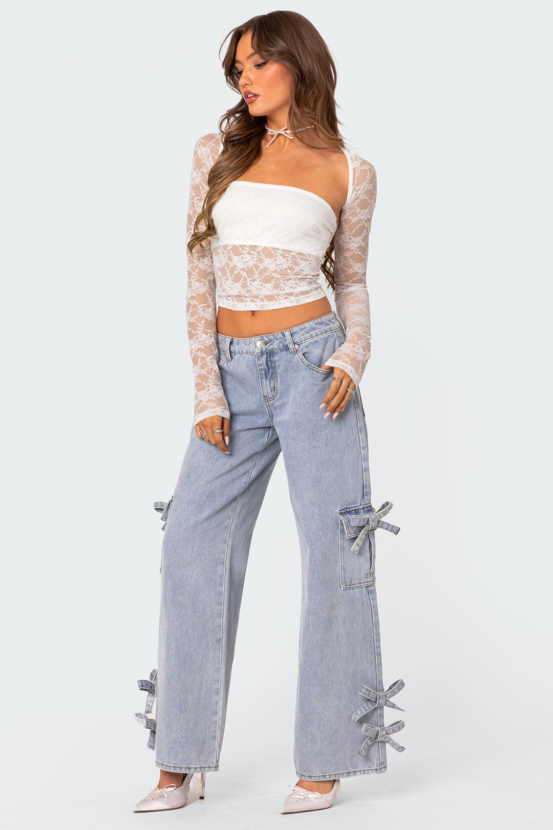 Women's Sheer Lace Two-Piece Evening Top