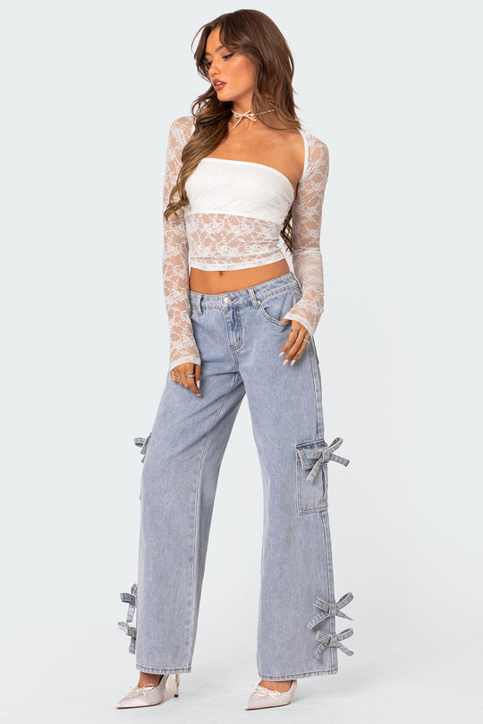 Women's Sheer Lace Two-Piece Evening Top
