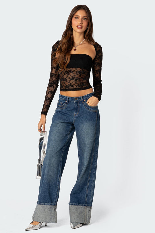 Women's Sheer Lace Two-Piece Evening Top