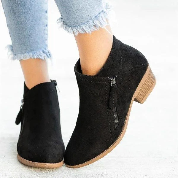 Women's Casual Suede Side Zip Ankle Boots
