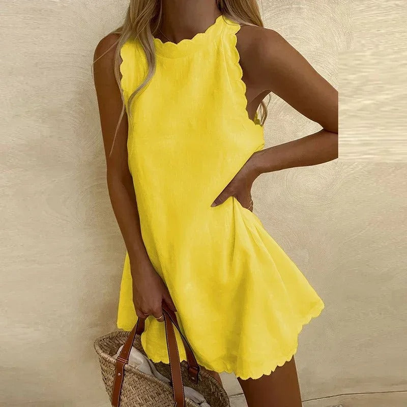 Women's Scalloped Edge Sleeveless Swing Mini Dress