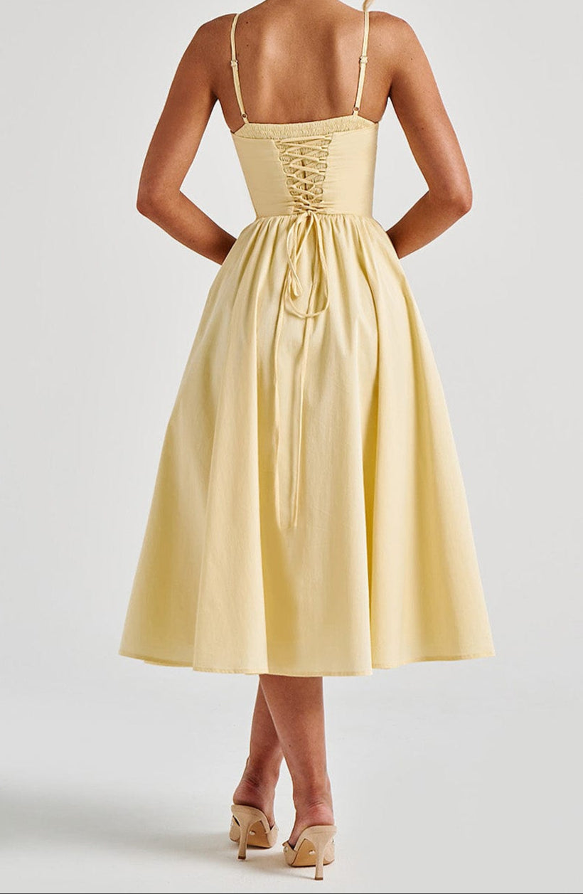 Damen Korsett Midi Kleid mit ausgestelltem A-Linien Rock
