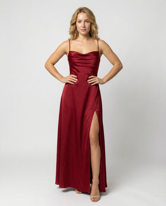 Women's Satin Cowl Neck Evening Maxi Dress