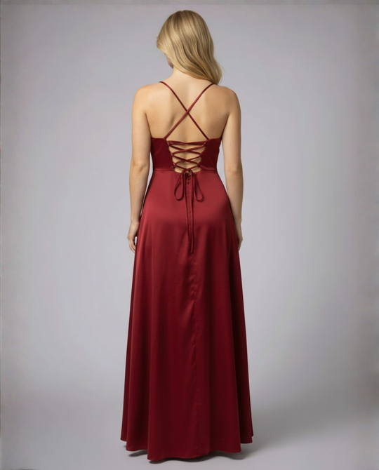 Women's Satin Cowl Neck Evening Maxi Dress