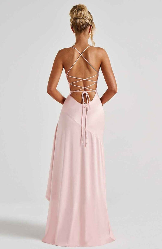 Women's Satin High-Low Ruffle Evening Maxi Dress
