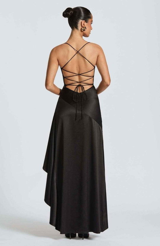 Women's Satin High-Low Ruffle Evening Maxi Dress