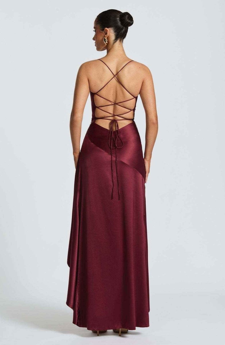 Women's Satin High-Low Ruffle Evening Maxi Dress