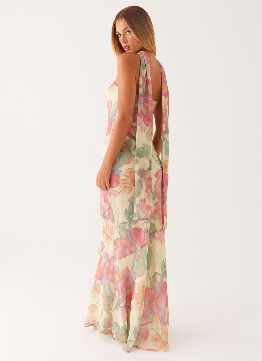 Women's Floral Strapless Scarf Neck Mermaid Maxi Dress