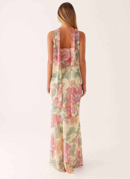 Women's Floral Strapless Scarf Neck Mermaid Maxi Dress