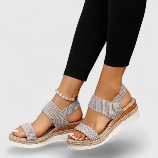 Damen Sandalen mit elastischem Riemen und Keilabsatz auf Plateau