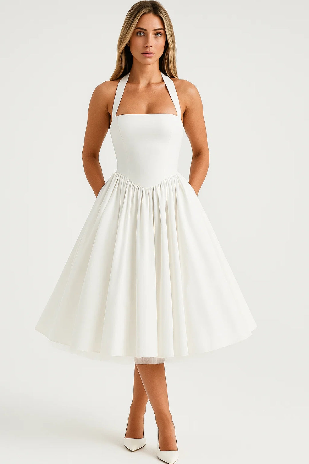 Women's Halter Neck A-Line Midi Dress