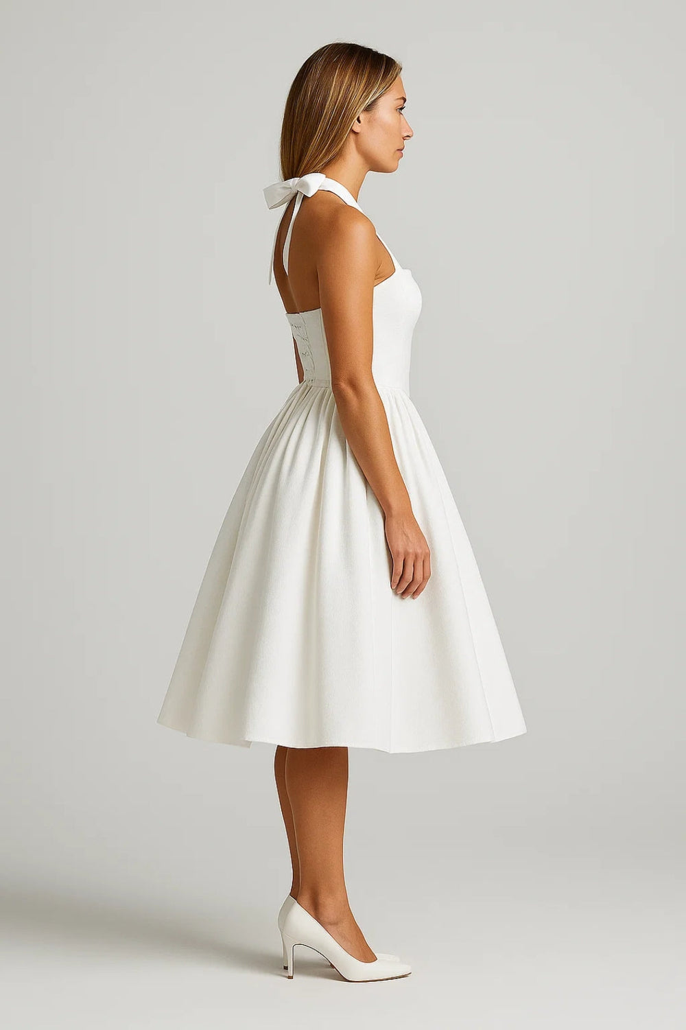 Women's Halter Neck A-Line Midi Dress