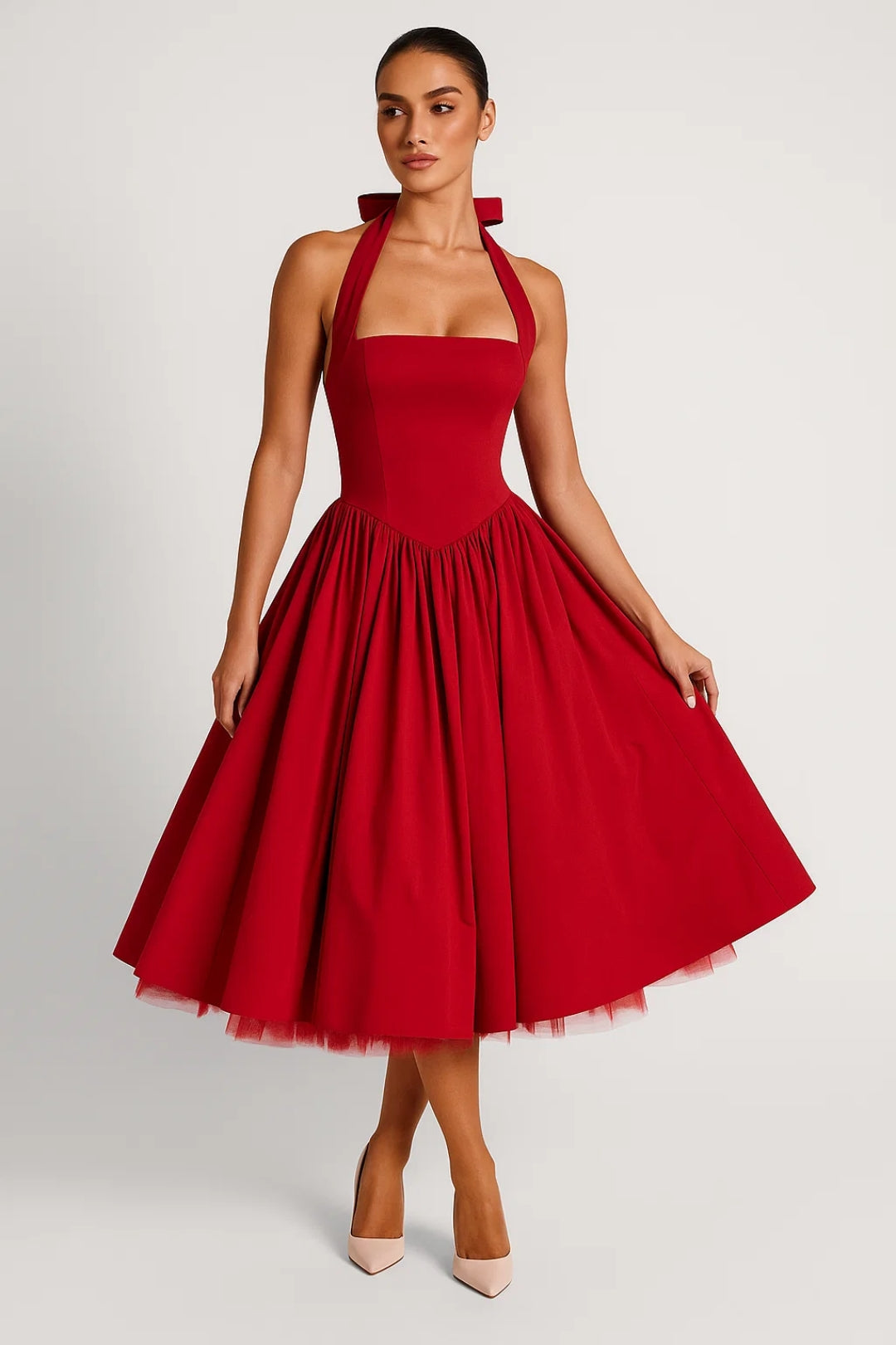 Women's Halter Neck A-Line Midi Dress