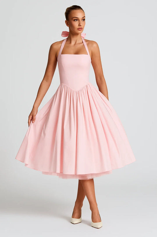 Women's Halter Neck A-Line Midi Dress