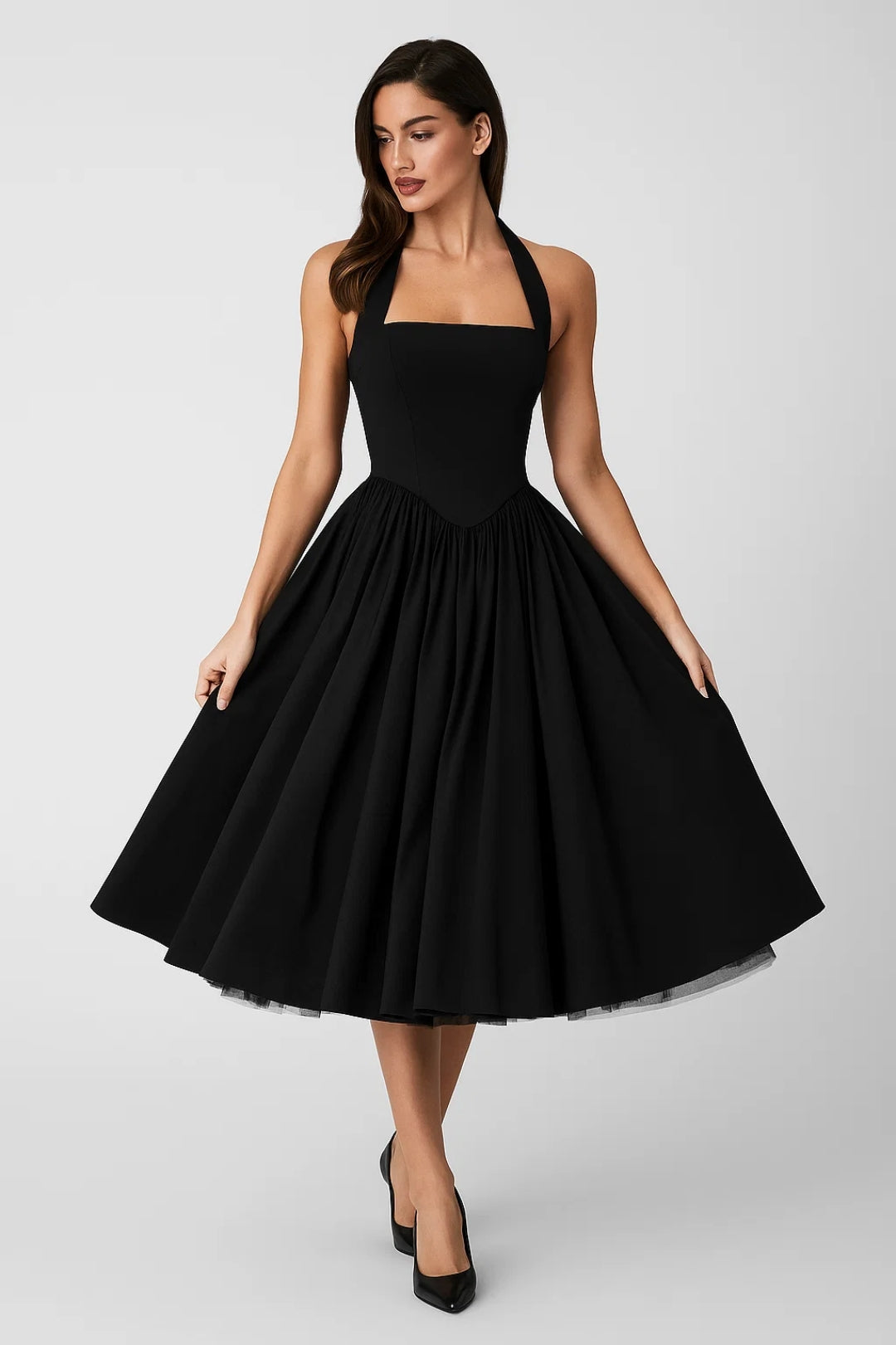 Women's Halter Neck A-Line Midi Dress