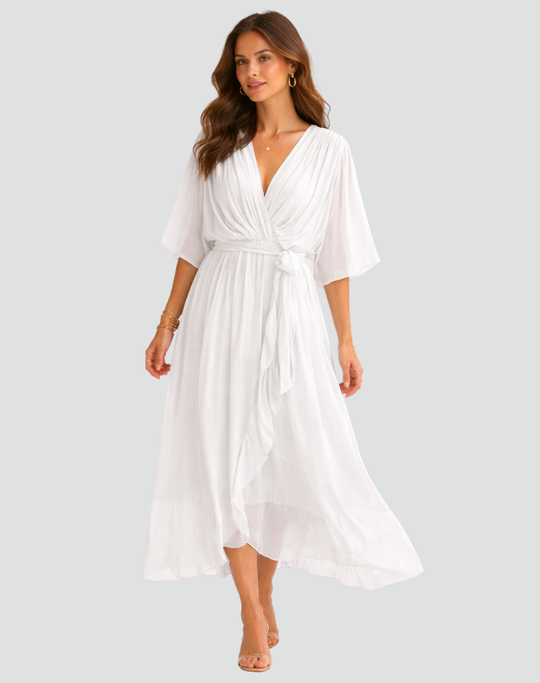 Women's Draped Tie-Waist Chiffon Midi Dress