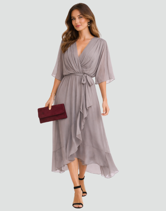 Women's Draped Tie-Waist Chiffon Midi Dress