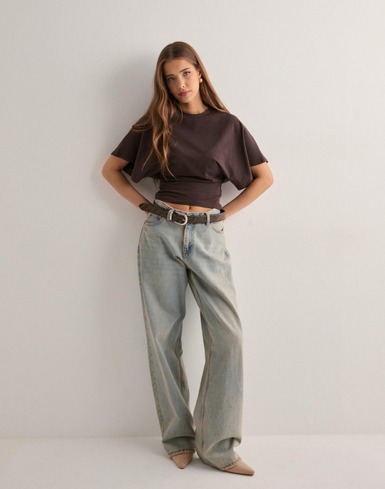 Women's Batwing Sleeve Waist-Cinched Cropped Top