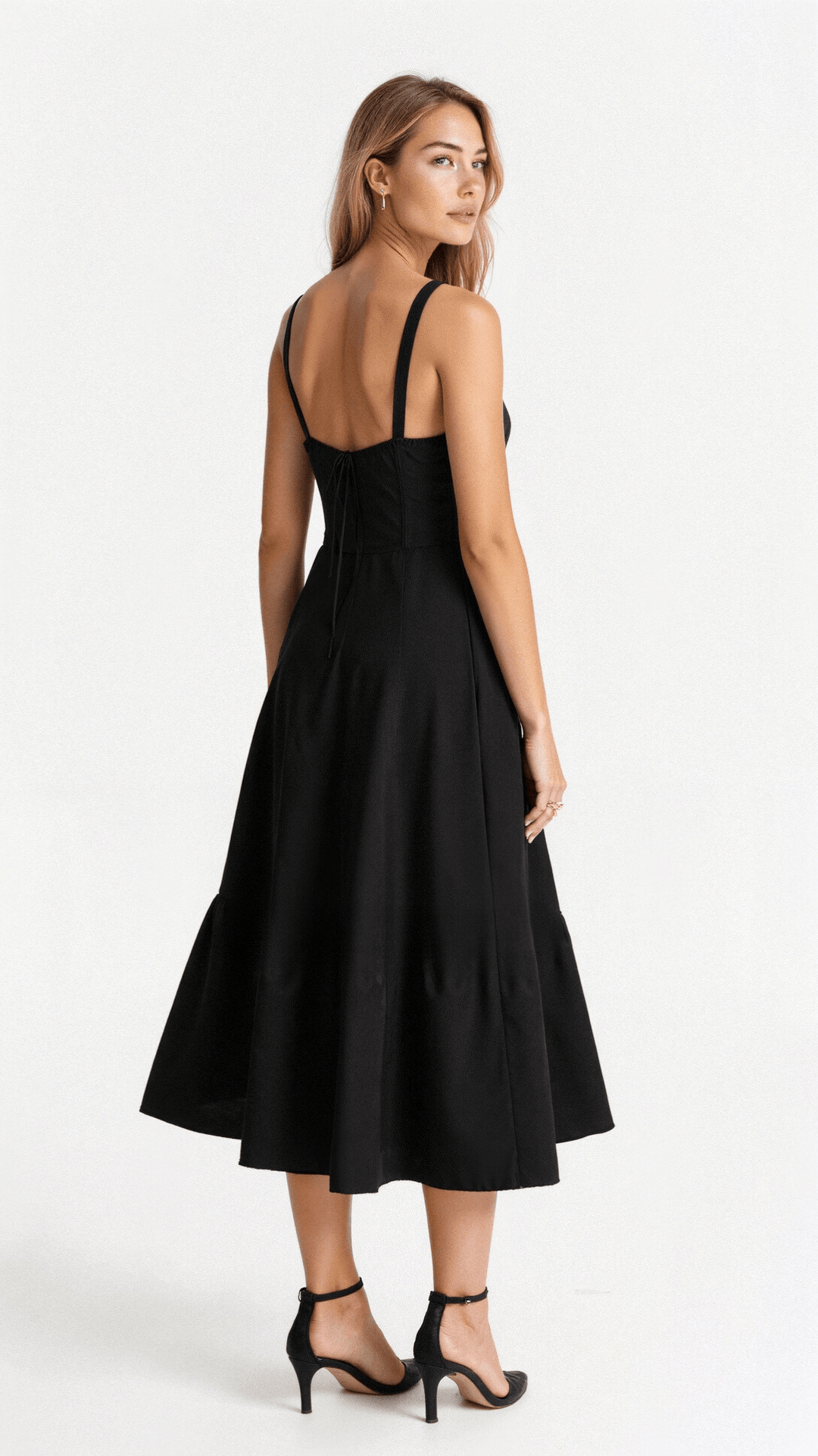 Women's Ruched Bust Midi Dress with Adjustable Front Tie
