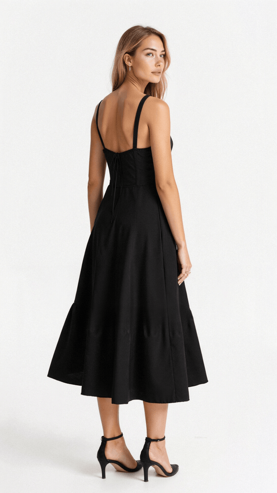 Women's Ruched Bust Midi Dress with Adjustable Front Tie