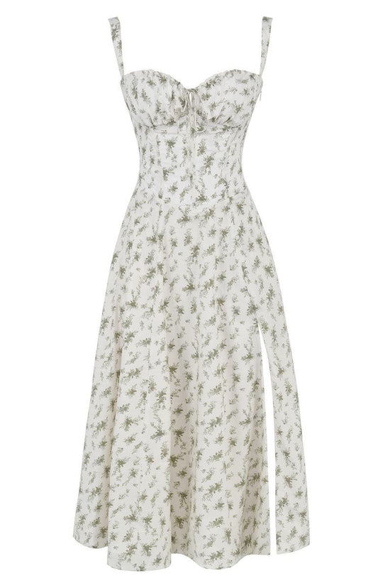 Women's Ruched Bust Midi Dress with Adjustable Front Tie