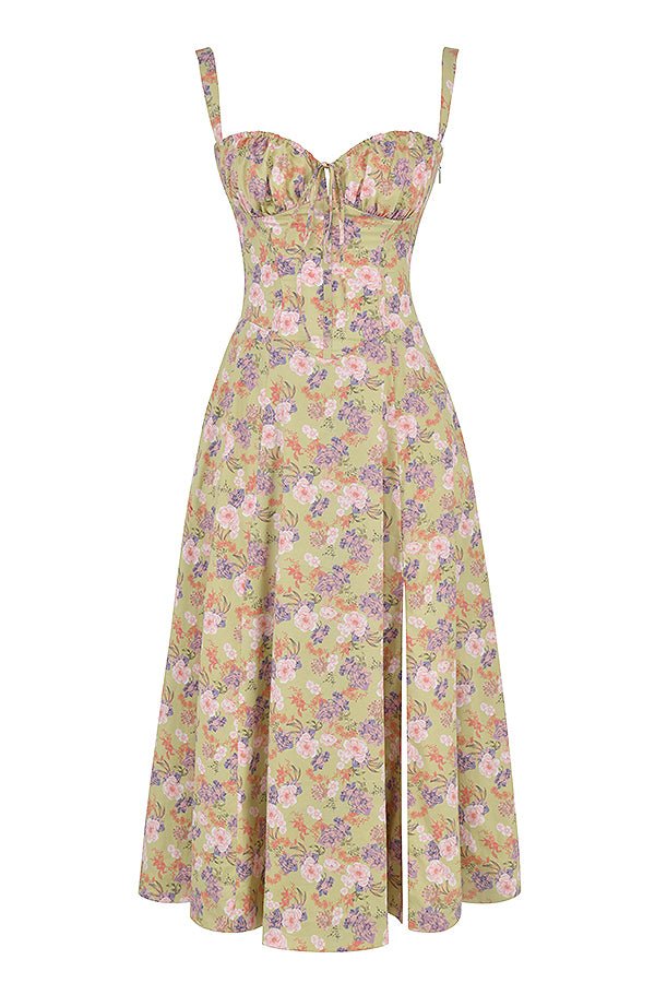 Women's Ruched Bust Midi Dress with Adjustable Front Tie